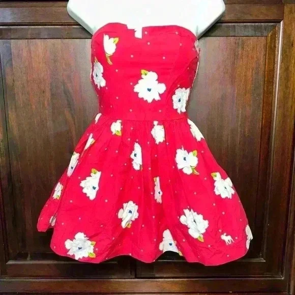 Abercrombie & Fitch Red Floral Dress Size L Kids - Picture 4 of 13